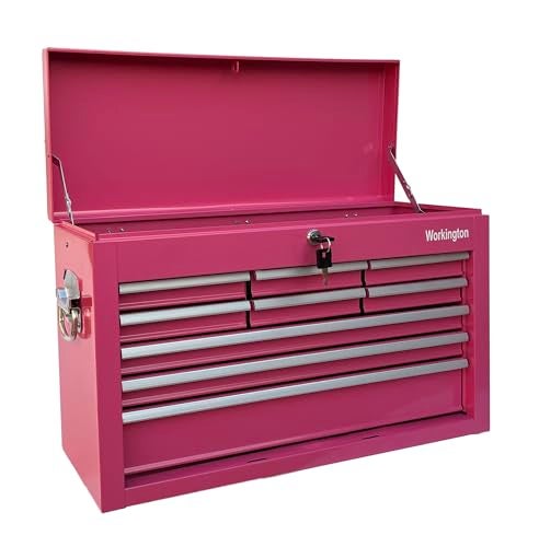 Workington Portable Metal Tool Chest with 9 Drawers, 24" 9-Drawer Tool Chest Cabinet with Ball Bearing Drawer Slides, Steel Tool Storage Box Organizer 4006 Pink - Image 3