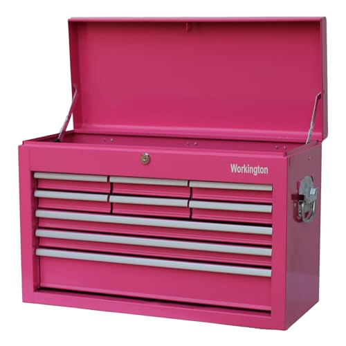 Workington Portable Metal Tool Chest with 9 Drawers, 24" 9-Drawer Tool Chest Cabinet with Ball Bearing Drawer Slides, Steel Tool Storage Box Organizer 4006 Pink - Image 1