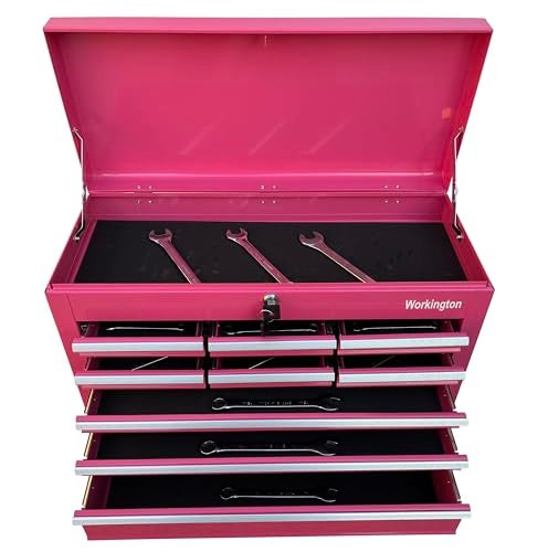 Workington Portable Metal Tool Chest with 9 Drawers, 24" 9-Drawer Tool Chest Cabinet with Ball Bearing Drawer Slides, Steel Tool Storage Box Organizer 4006 Pink - Image 5