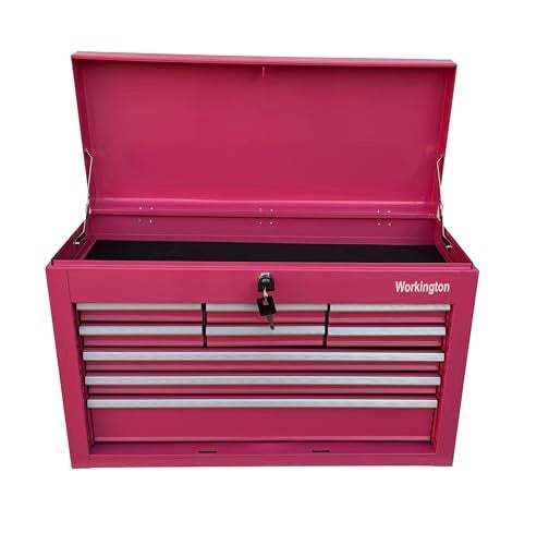 Workington Portable Metal Tool Chest with 9 Drawers, 24" 9-Drawer Tool Chest Cabinet with Ball Bearing Drawer Slides, Steel Tool Storage Box Organizer 4006 Pink - Image 2