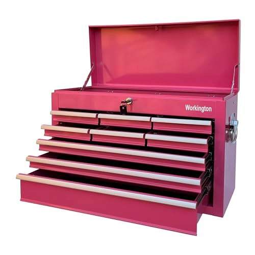 Workington Portable Metal Tool Chest with 9 Drawers, 24" 9-Drawer Tool Chest Cabinet with Ball Bearing Drawer Slides, Steel Tool Storage Box Organizer 4006 Pink - Image 4