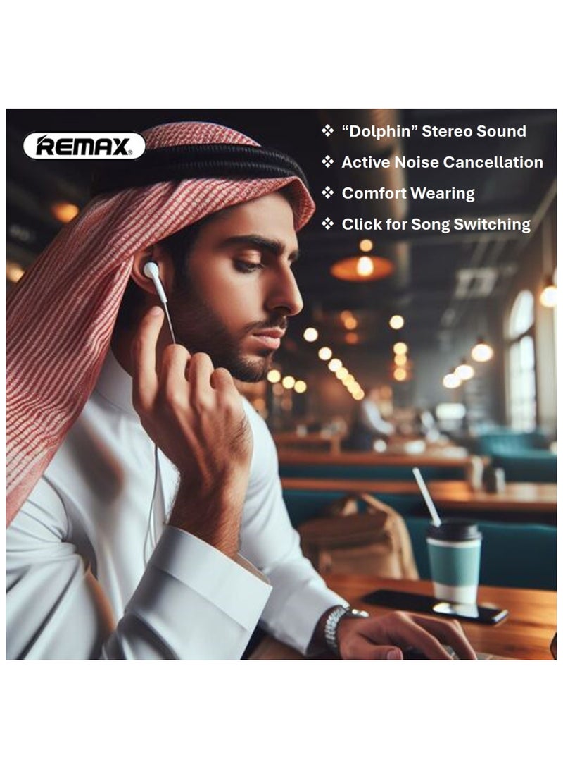 REMAX RM570a Wired Earphones with Type C Connector, Headphones Earbuds Built-in Microphone & Volume Control for Music and Call, White, Type C - Image 2