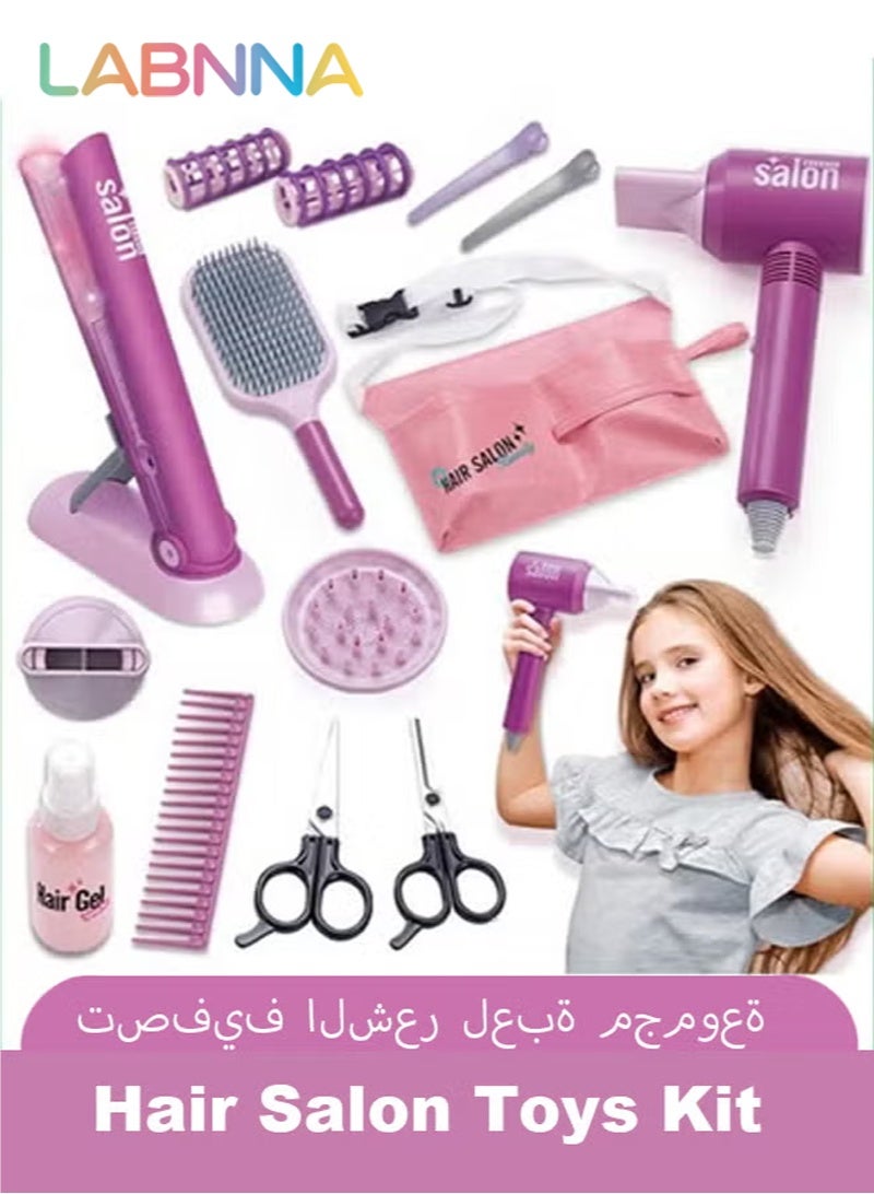 LABNNA 13-Piece Girls’ Glamorous Beauty Hair Salon Toy Kit, Including Hairdryer, Straightener, and Trendy Styling Accessories, Perfect Fashion Doll Stylist Set for Kids, Ideal Barber Playset for Pretend Make-Up and Styling Fun - Image 1