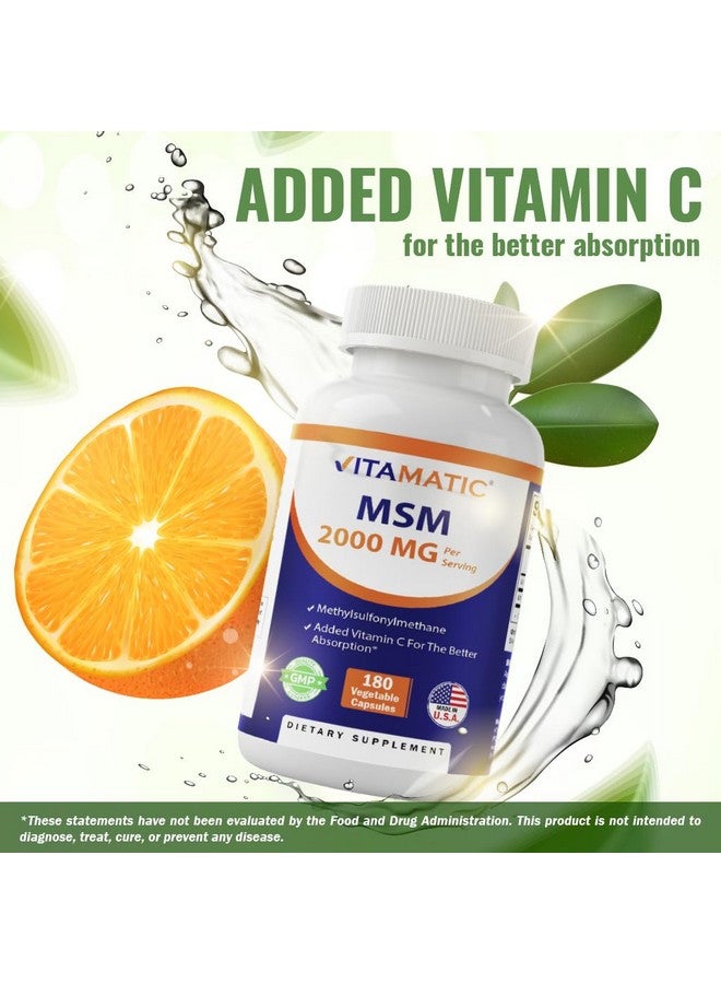 Vitamatic MSM 2000 mg with Vitamin C 75mg per Serving - 180 Veg Capsules - Vitamin C Aid in Better absopriton of MSM (Methylsulfonylmethane) - Non-GMO & Gluten Free - Image 3