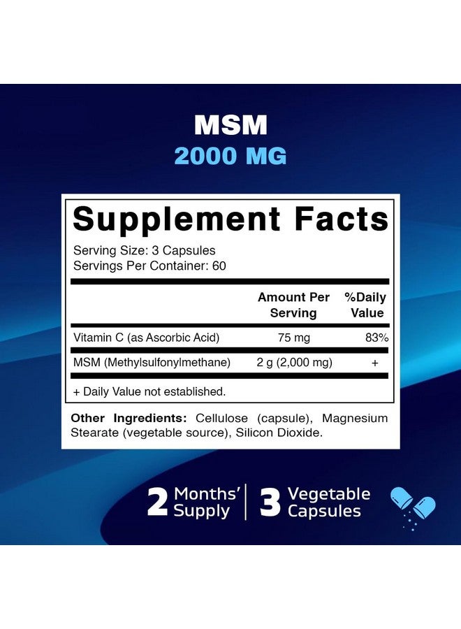 Vitamatic MSM 2000 mg with Vitamin C 75mg per Serving - 180 Veg Capsules - Vitamin C Aid in Better absopriton of MSM (Methylsulfonylmethane) - Non-GMO & Gluten Free - Image 2