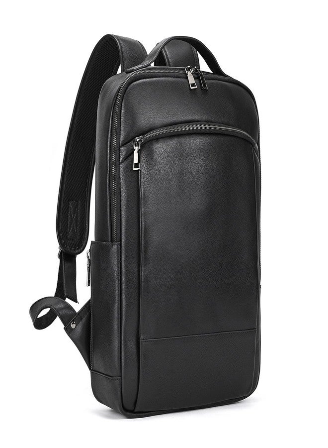 LUUFAN Genuine Leather Shoulder Bag for Men Casual Laptop Backpack Daypack Rucksack Business Travel Outdoor Bag with Trolley Sleeve, Black - Image 1