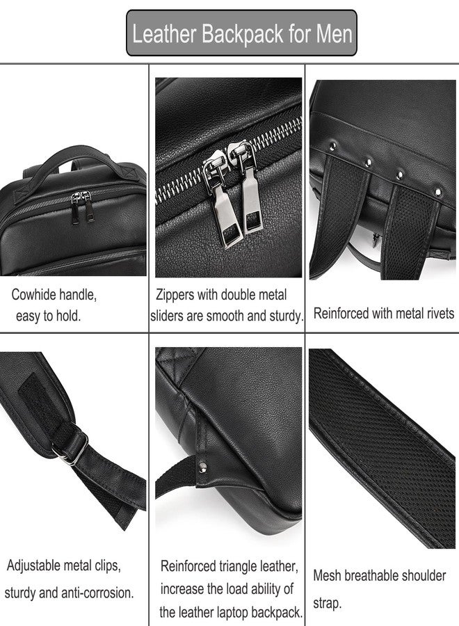 LUUFAN Genuine Leather Shoulder Bag for Men Casual Laptop Backpack Daypack Rucksack Business Travel Outdoor Bag with Trolley Sleeve, Black - Image 3