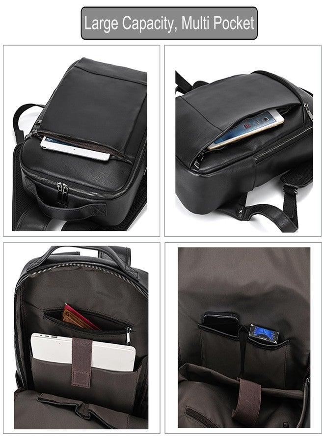 LUUFAN Genuine Leather Shoulder Bag for Men Casual Laptop Backpack Daypack Rucksack Business Travel Outdoor Bag with Trolley Sleeve, Black - Image 4