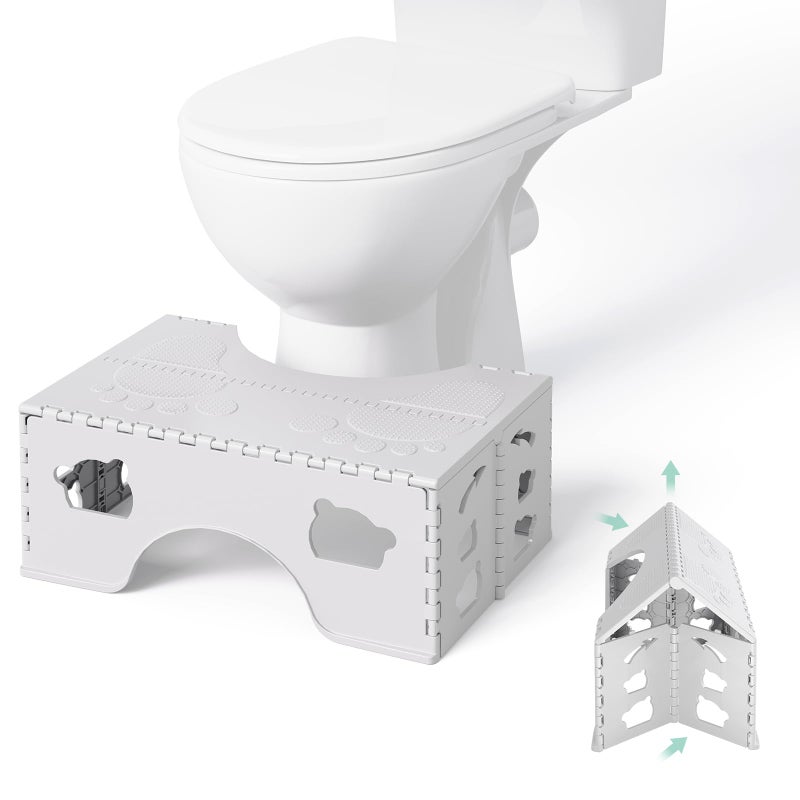 WBKATN Foldable Toilet Stool Squat, 7 Inch Healthy Squatting Potty for Adults with Anti-Slip Feet, Portable Travel Poop Stool Adult, Lightweight & Easy Storage Bathroom Toilet Step Stool, Gray - Image 1
