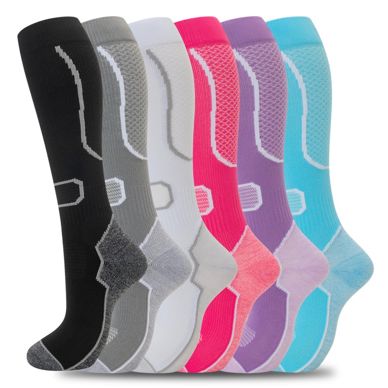 fenglaoda 6 Pairs Compression Socks for Women & Men Knee High Cute Circulation Socks for Nurse Pregnant Travel Athletic - Image 1