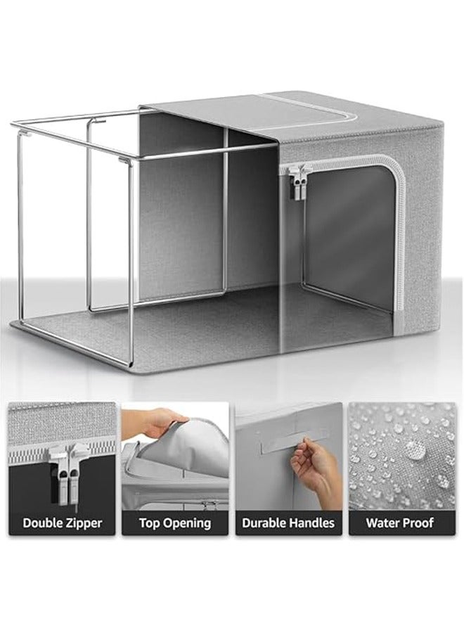 Arabest 2 Pack Clothes Storage Bag, 66L Foldable Clothing Storage Bins, Frame Oxford Fabric Organizer with Clear Window, Storage Containers for Organizing Bedroom Closet Clothing - Light Grey(2 Pack-66L) - Image 4