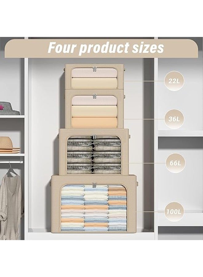 Arabest 2 Pack Clothes Storage Bag, 66L Foldable Clothing Storage Bins, Frame Oxford Fabric Organizer with Clear Window, Storage Containers for Organizing Bedroom Closet Clothing - Light Grey(2 Pack-66L) - Image 2