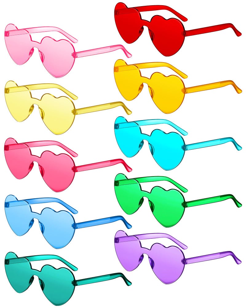 TOODOO 10 Pairs Heart Shaped Sunglasses Rainbow Candy Color Rimless Glasses for Women Party Favor(Fresh Colors) - Image 1