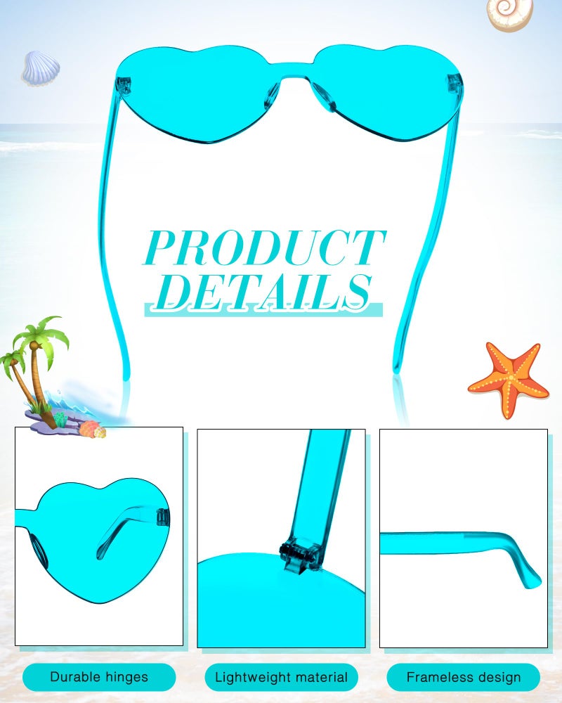 TOODOO 10 Pairs Heart Shaped Sunglasses Rainbow Candy Color Rimless Glasses for Women Party Favor(Fresh Colors) - Image 3