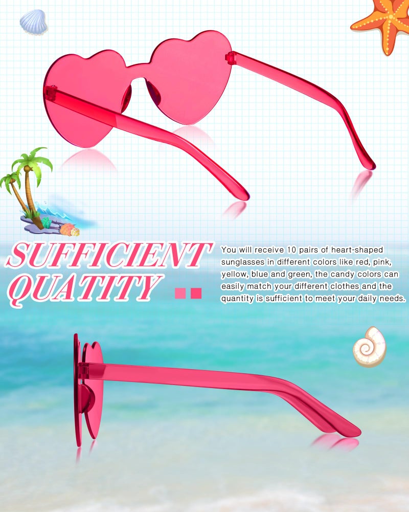 TOODOO 10 Pairs Heart Shaped Sunglasses Rainbow Candy Color Rimless Glasses for Women Party Favor(Fresh Colors) - Image 4