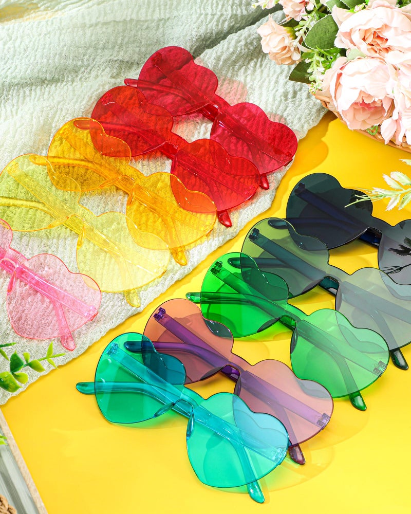 TOODOO 10 Pairs Heart Shaped Sunglasses Rainbow Candy Color Rimless Glasses for Women Party Favor(Fresh Colors) - Image 5