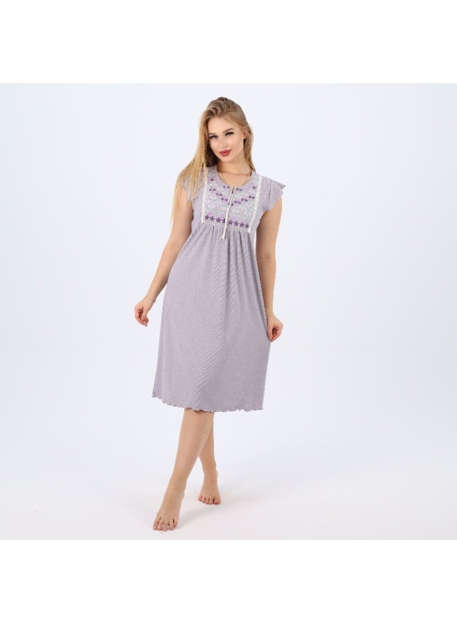 zecotex  Summer Short Ribbed Cotton Nightdress with Colorful Embroidery – Lightweight & Breathable Sleepwear  - Image 4