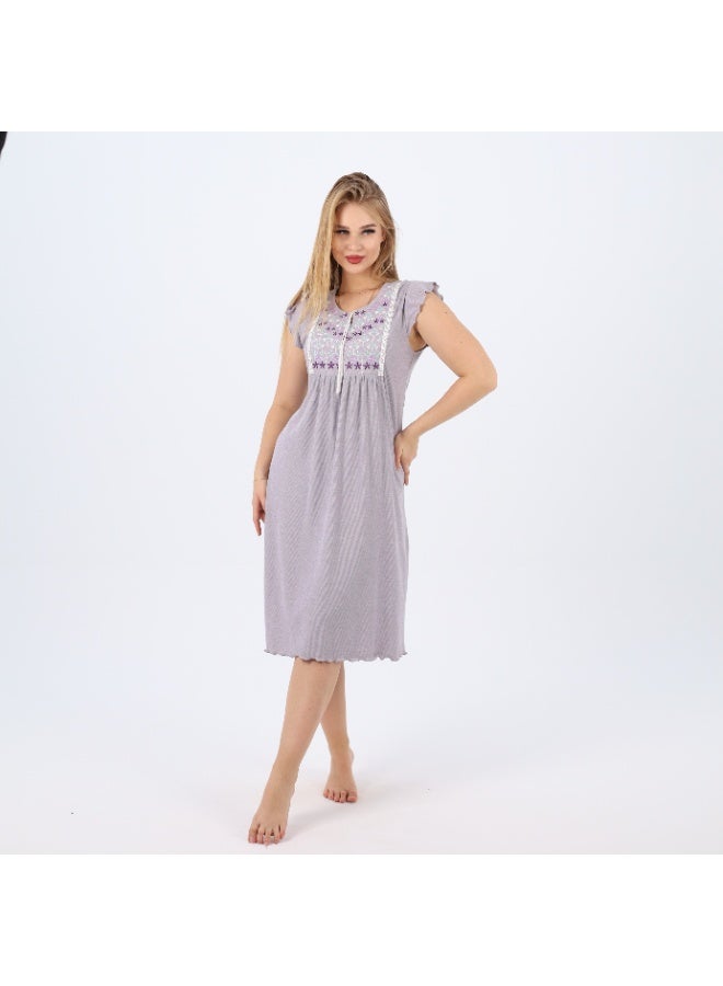 zecotex  Summer Short Ribbed Cotton Nightdress with Colorful Embroidery – Lightweight & Breathable Sleepwear  - Image 5