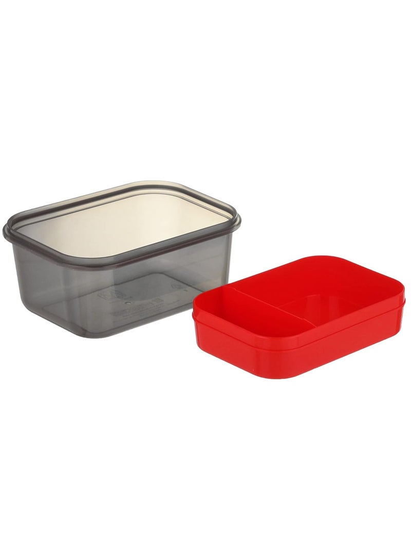 Lunch Box with Tray 1.1L Dark Grey - Red Clips, Plastic - Image 2