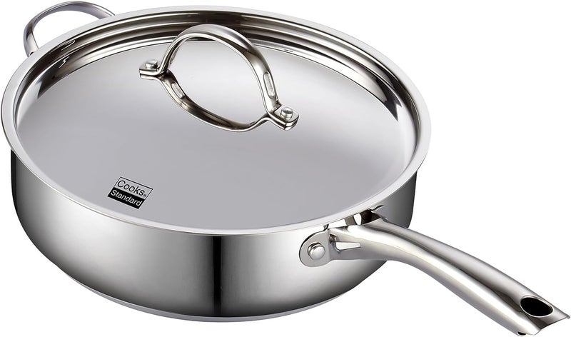Cooks Standard Cooks Standard Classic Stainless Steel Saute Pan 11inch 5 Quart Induction Cookware Deep Frying Pan Cooking Skillet with Lid StayCool Handle 