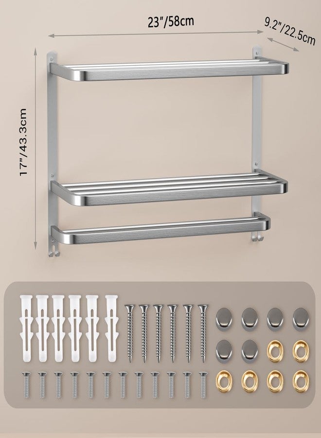 DDS-DUDES 23" Towel Racks for Bathroom with Towel Bars, 3 Tier Hotel Towel Shelf Stainless Steel Wall-Mounted Holder with Towel Shelves Brushed Nickel - Image 3