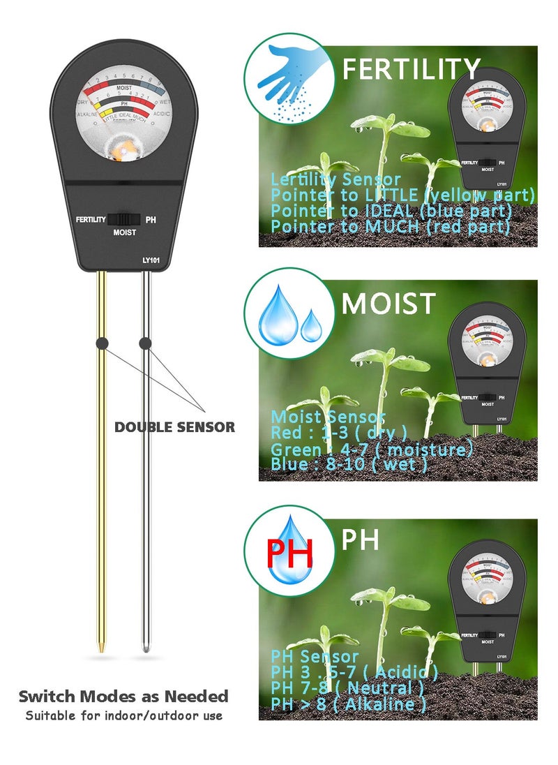Syarme Soil Tester, Plant Moisture Meter for Testing Soil Fertility, Moisture, PH, for Garden, Farm, Lawn, Potted Plants, etc., with 3 Mini Garden Tools and Storage Bag - Black  - Image 4