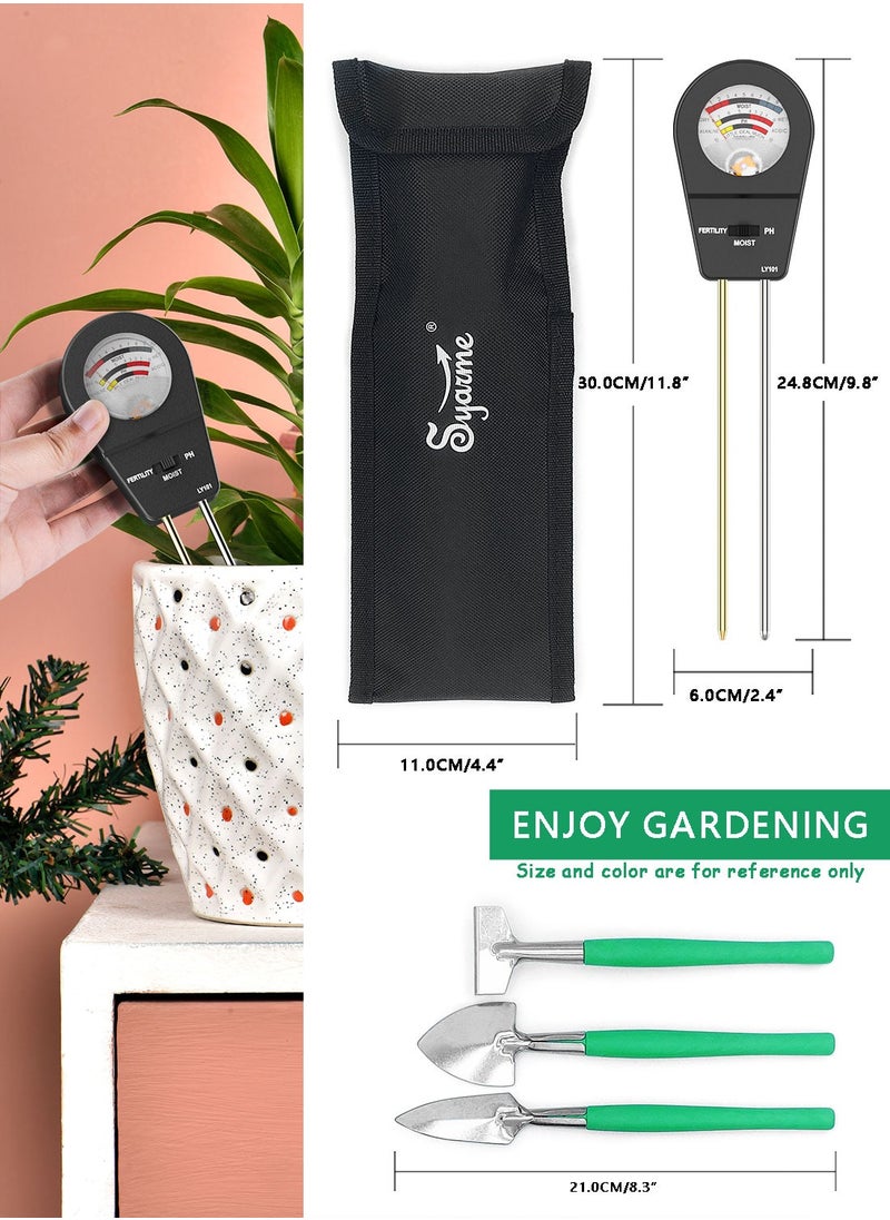 Syarme - Soil Tester, Plant Moisture Meter for Testing Soil Fertility, Moisture, PH, for Garden, Farm, Lawn, Potted Plants, etc., with 3 Mini Garden Tools and Storage Bag - Black - Image 1