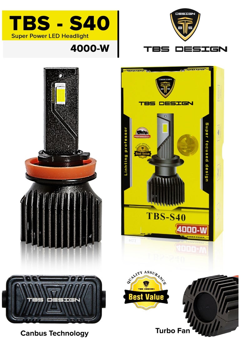 TBS DESIGN TBS DESIGN S40 H13 LED Headlight Bulbs 6500K Super Bright LED Bulb High Low Beam Halogen Replacement LED Headlights Conversion Kit, 2 Pack 