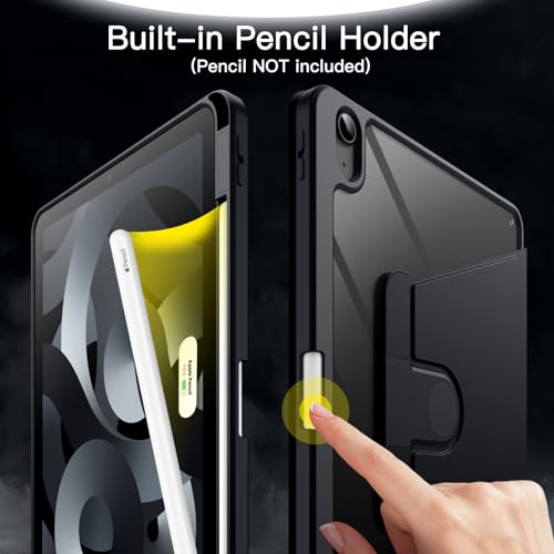Jetech حافظة JETech الدوارة لجهاز iPad Air 11 بوصة M3/M2 (2025/2024)، iPad Air 5/4 (2022/2020 الجيل 5/4 10.9 بوصة)، غطاء واقي دوار 360 درجة مع ظهر شفاف، استيقاظ/نوم تلقائي (أسود) - Image 5