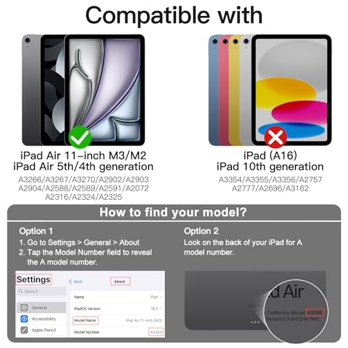 Jetech حافظة JETech الدوارة لجهاز iPad Air 11 بوصة M3/M2 (2025/2024)، iPad Air 5/4 (2022/2020 الجيل 5/4 10.9 بوصة)، غطاء واقي دوار 360 درجة مع ظهر شفاف، استيقاظ/نوم تلقائي (أسود) - Image 2