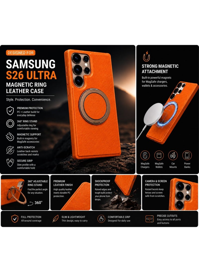 NOVA TECH Samsung Galaxy S26 Ultra Ring Stand Leather Case, Magnetic Shockproof Cover with Kickstand Holder - Image 3