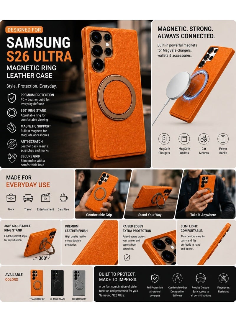 NOVA TECH Samsung Galaxy S26 Ultra Ring Stand Leather Case, Magnetic Shockproof Cover with Kickstand Holder - Image 4