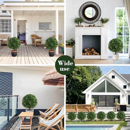 Chillchard Set of 2 Artificial Boxwood Ball Trees for Outdoor with Spike, UV Resistant Faux Topiary Ball, Fake Plants Greenery Round Shrubs Bushes for Entryway Front Porch Decor - Image 4
