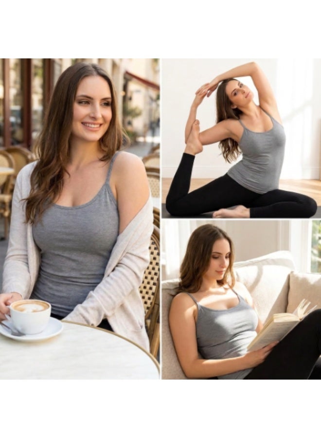 Women's Cotton Camisole Tank Top with Thin Spaghetti Straps, Soft Stretch Undershirt, Sleeveless Slim Fit Basic Layering Vest, Breathable Everyday Innerwear, 95% Cotton 5% Lycra, Lightweight Comfortable Casual Top,  Grey - Image 1