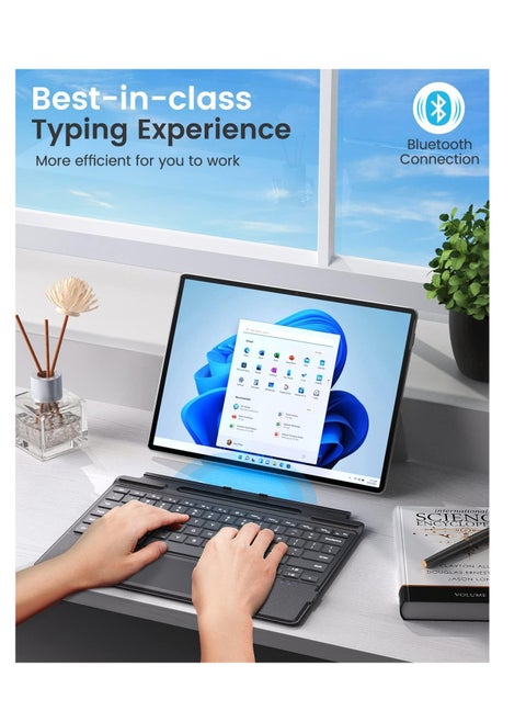 Surface Pro Keyboard for Microsoft Surface Pro 11/10/9/8/X, Surface Pro Bluetooth 5.2 Type Cover with Touchpad& Pencil Holder, Rechargeable Battery