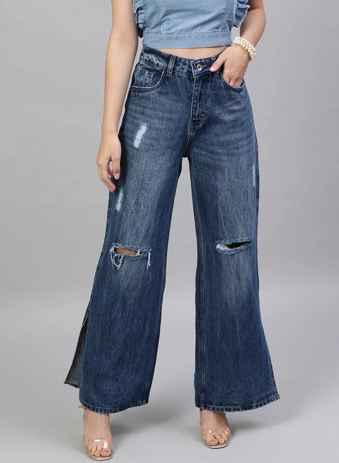 STREET 9 STREET 9 Women Blue Distressed Flared Jeans