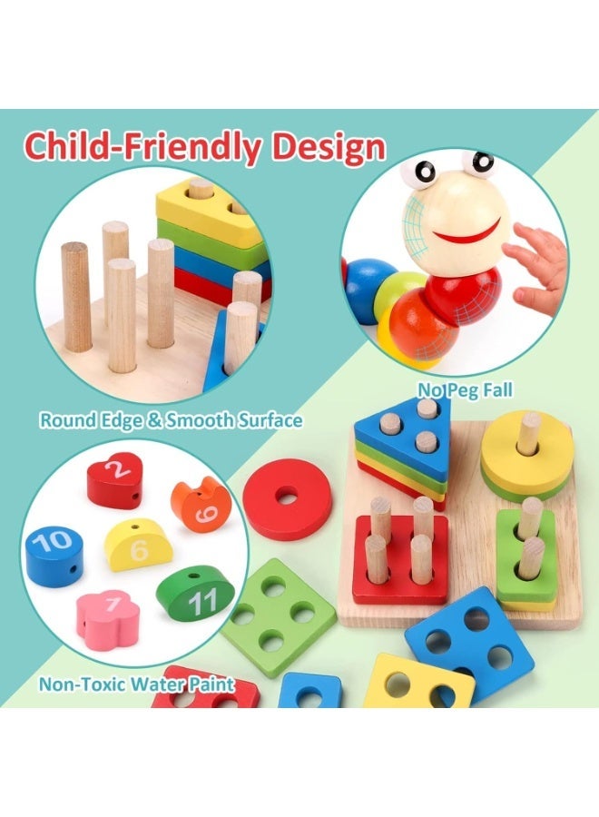 Montessori Toys for 1 2 Year Old Boys Girls, 6 In 1 Kids Wooden Toys Toddler Toys Includes Stacking Sorting Xylophone Bead Maze Baby Boy 3-6 Year,Preschool Educational Toy Gifts - Image 4