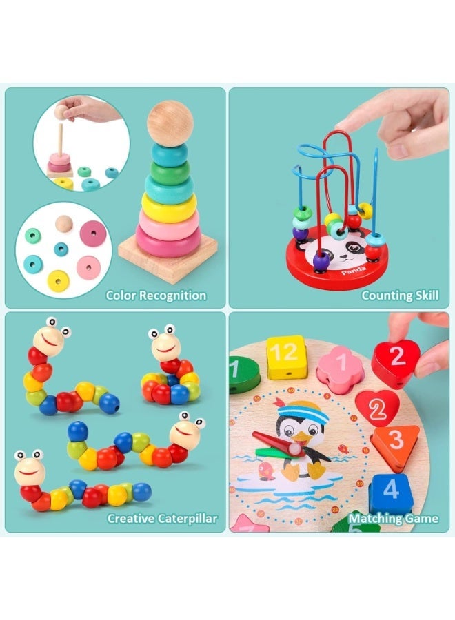 Montessori Toys for 1 2 Year Old Boys Girls, 6 In 1 Kids Wooden Toys Toddler Toys Includes Stacking Sorting Xylophone Bead Maze Baby Boy 3-6 Year,Preschool Educational Toy Gifts - Image 3