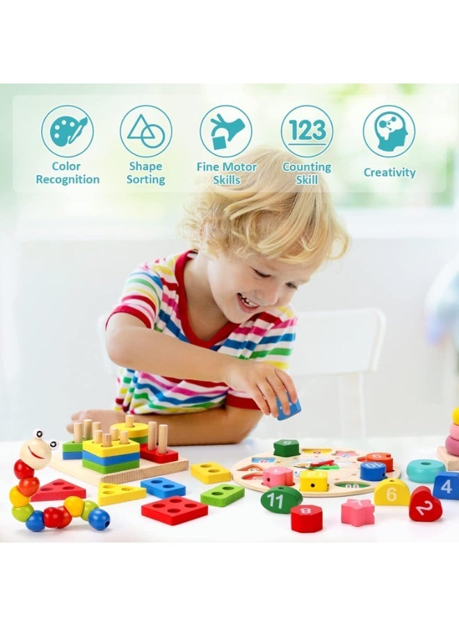 Montessori Toys for 1 2 Year Old Boys Girls, 6 In 1 Kids Wooden Toys Toddler Toys Includes Stacking Sorting Xylophone Bead Maze Baby Boy 3-6 Year,Preschool Educational Toy Gifts - Image 2