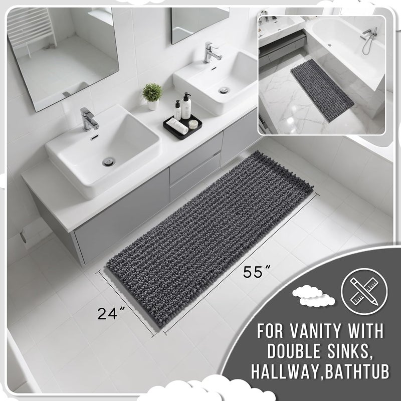 Yimobra Long Bathroom Rug Mat, Large Size 55.1 x 24, Extra Soft Absorbent Thick Microfiber Chenille Bath Rug, Non-Slip Shaggy, Machine Wash Dry, Bath Mats for Bathroom Floor, Tub and Shower, Dark Gray - Image 2