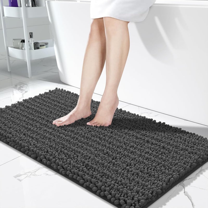 Yimobra Long Bathroom Rug Mat, Large Size 55.1 x 24, Extra Soft Absorbent Thick Microfiber Chenille Bath Rug, Non-Slip Shaggy, Machine Wash Dry, Bath Mats for Bathroom Floor, Tub and Shower, Dark Gray - Image 1