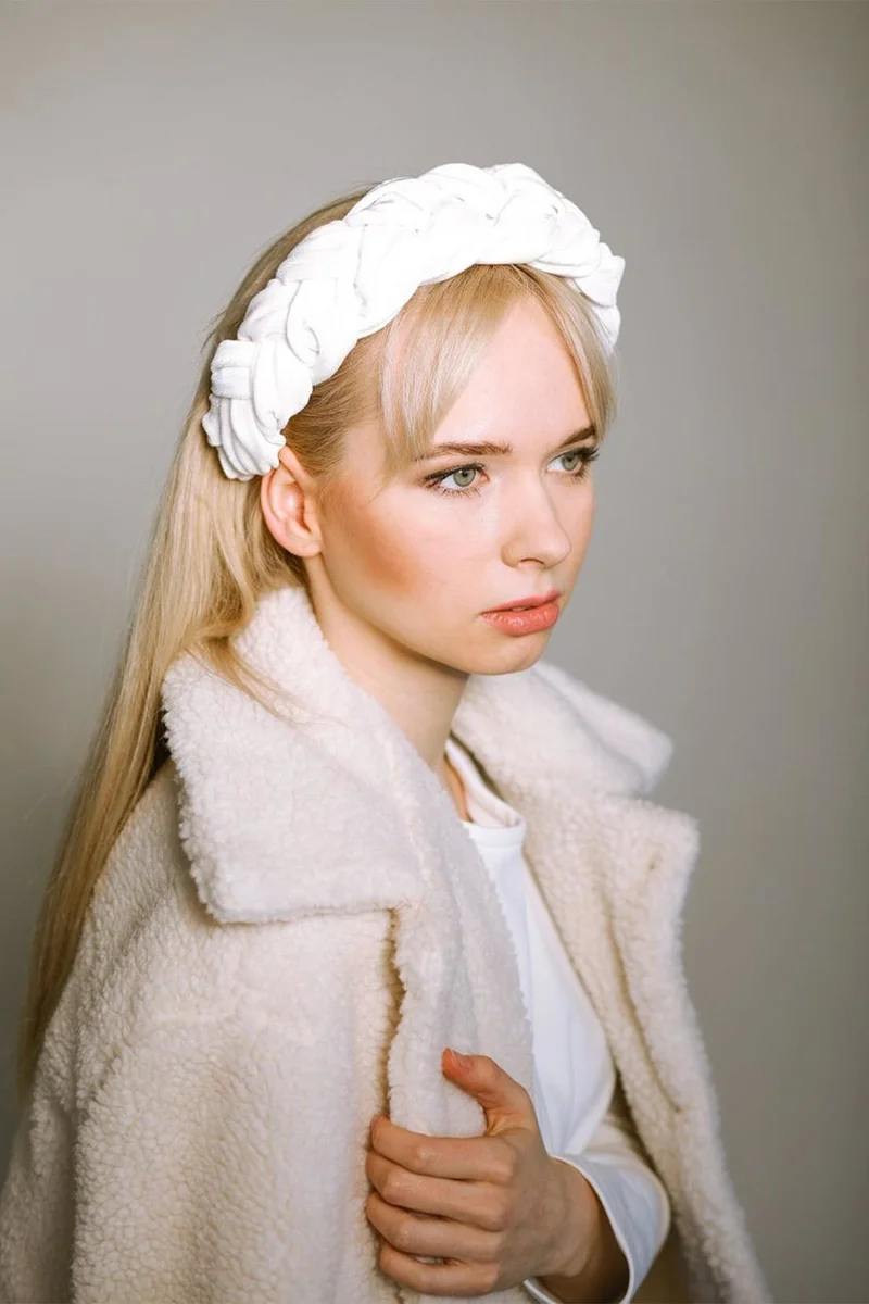 باهلس Women's White Color Luxury Braided Crown Hair Band
