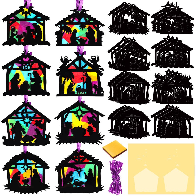 Containlol 24 Set Christmas Nativity Craft Kit Make a Nativity Scene Suncatchers Kit DIY Nativity Religious Craft Christmas Crafts Kit for Holy Night Christian Religious Party Supplies - Image 3