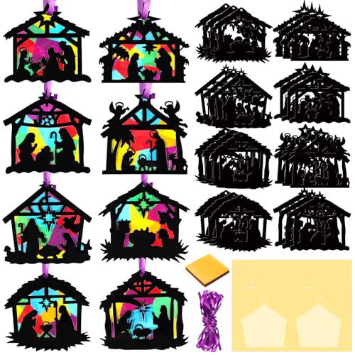 Containlol 24 Set Christmas Nativity Craft Kit Make a Nativity Scene Suncatchers Kit DIY Nativity Religious Craft Christmas Crafts Kit for Holy Night Christian Religious Party Supplies - Image 1