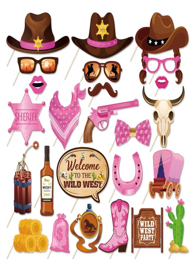CC HOME 25pcs Western Cowboy Photo Booth Props Cowboy Photo Booth Patterns Party Decorations Party Favor for Girl Women Cowboy Party Essentials - Image 1
