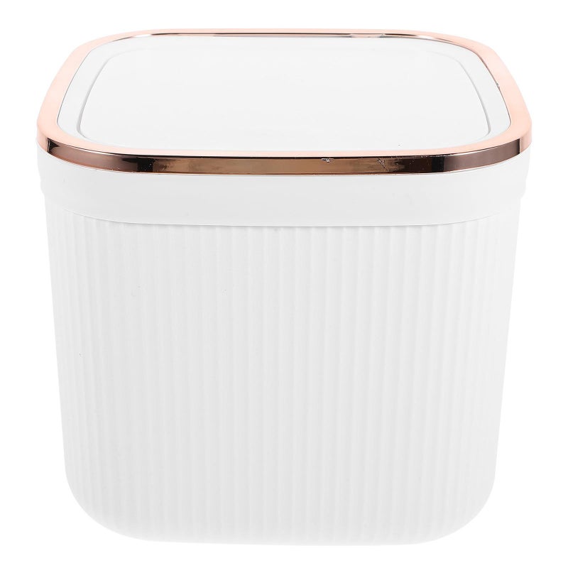 Mini Desktop Trash Can With Lid Small White Gold Plated Wastebasket For Home Office Tabletop - Image 2