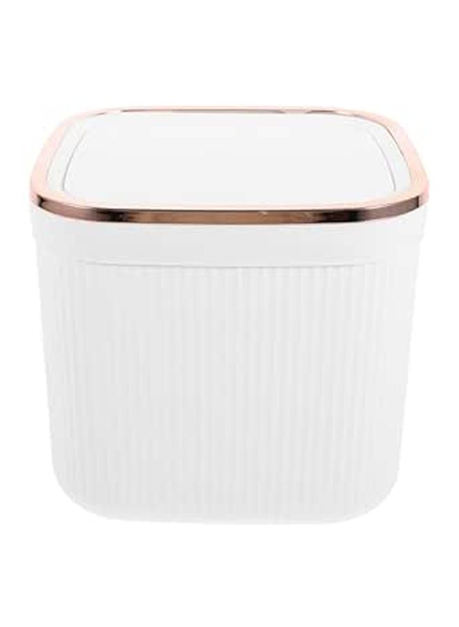 Mini Desktop Trash Can With Lid Small White Gold Plated Wastebasket For Home Office Tabletop - Image 1