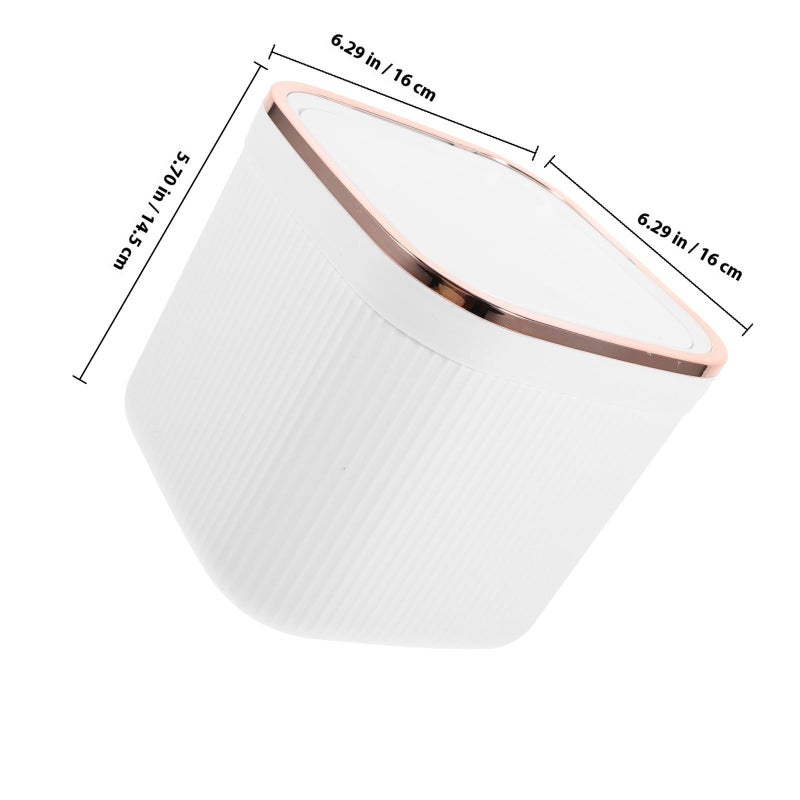 Mini Desktop Trash Can With Lid Small White Gold Plated Wastebasket For Home Office Tabletop - Image 3