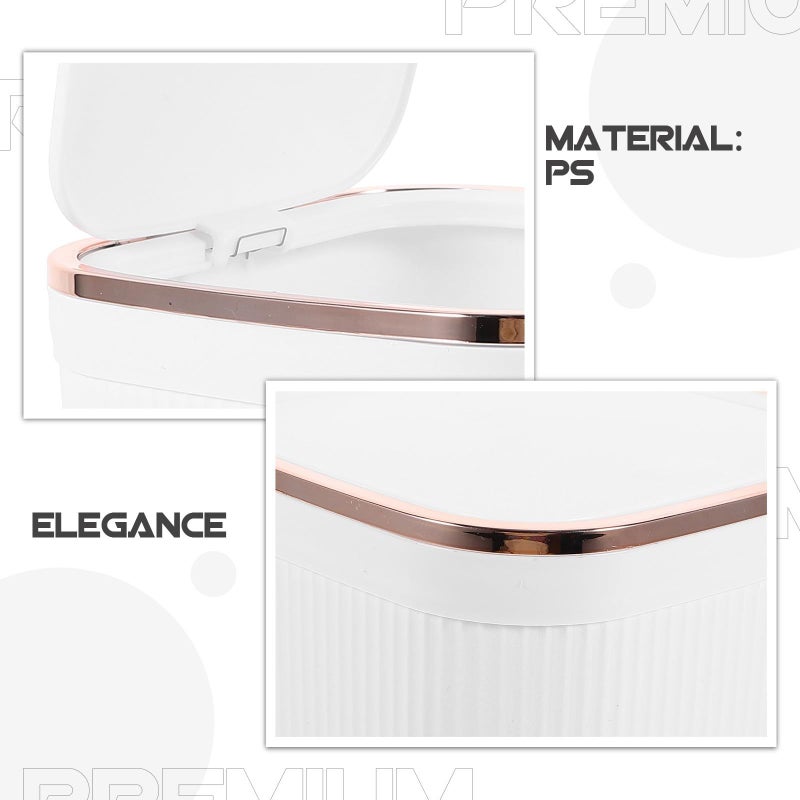 Mini Desktop Trash Can With Lid Small White Gold Plated Wastebasket For Home Office Tabletop - Image 4