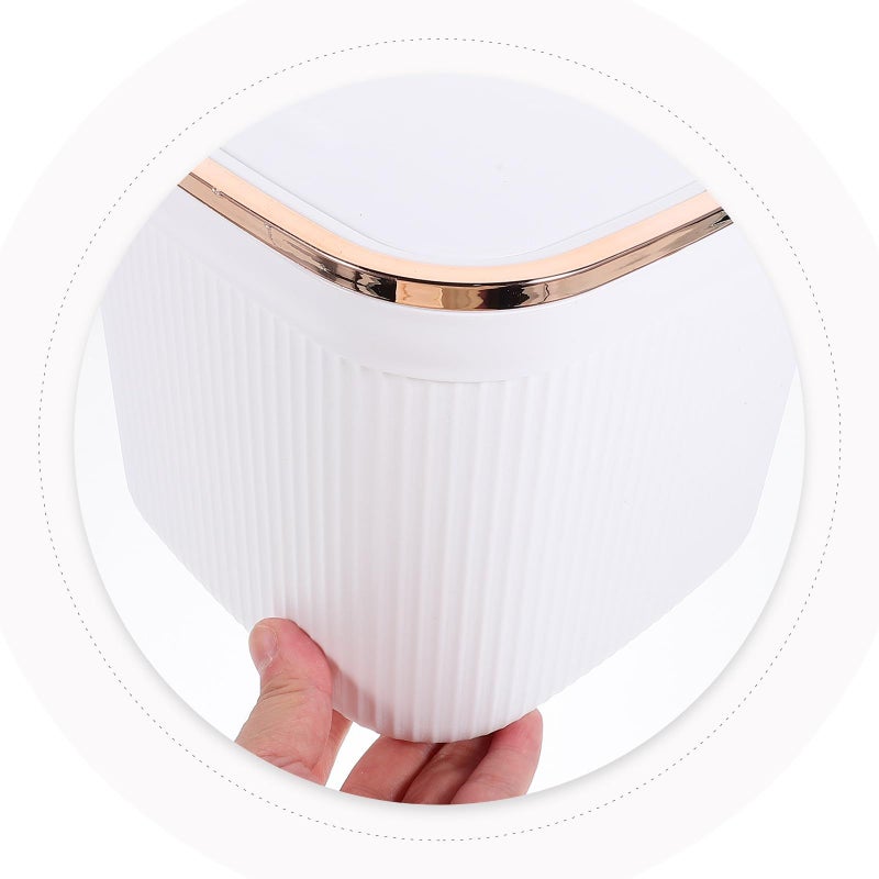 Mini Desktop Trash Can With Lid Small White Gold Plated Wastebasket For Home Office Tabletop - Image 5
